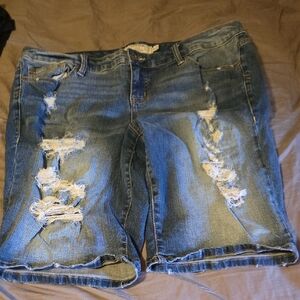 Torrid Classic Blue Distressed Cropped Jeans